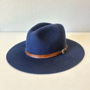 New! Overland Wide Brim Cowboy Fedora Fur Felt Hat Navy Women’s Size S Made USA